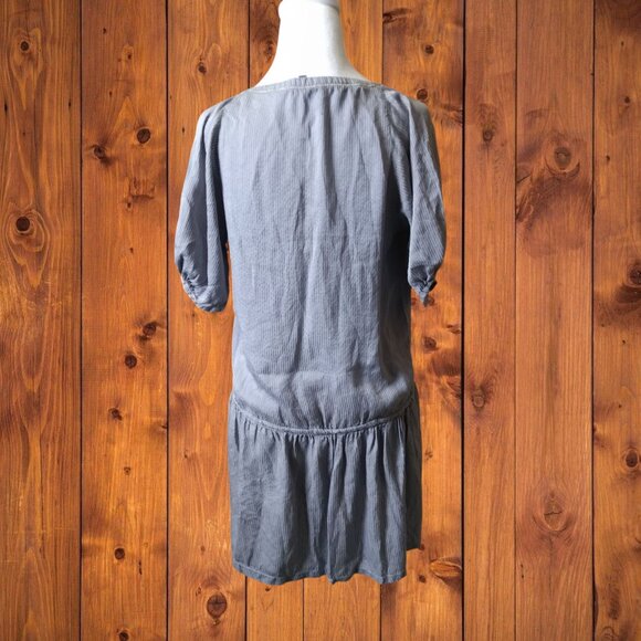 Sandro Size 1 Short Sleeve Gray Tie Waist Puff Sleeve 100% Silk Mini Dress - Picture 7 of 7